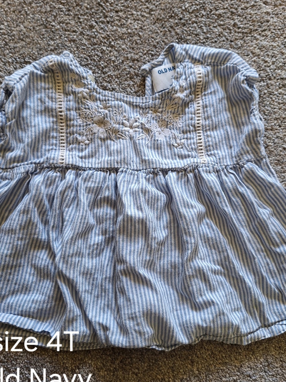 Old Navy Blue and White Striped Embroidered Peplum Tank